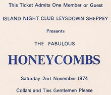 Ticket for a Honeycombs gig in 1974